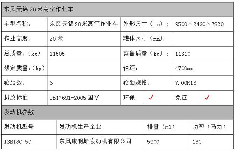 東風(fēng)天錦高空作業(yè)車配置